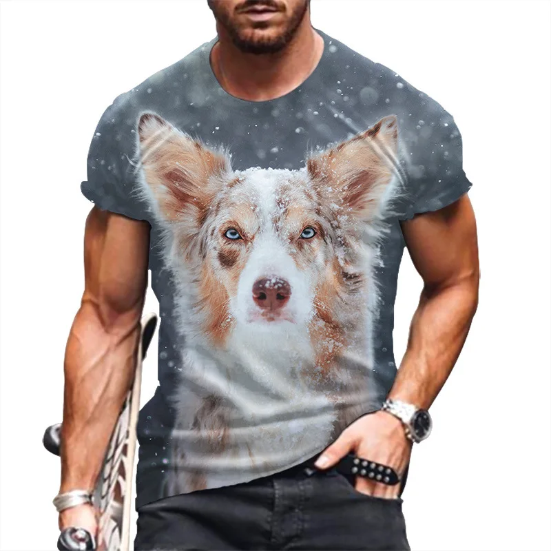 

Animal Cotton T-Shirt Men clothes Summer 2021 European American New Fashion O-Neck Short-Sleeve Dogs 3D Printed T-Shirt Tops