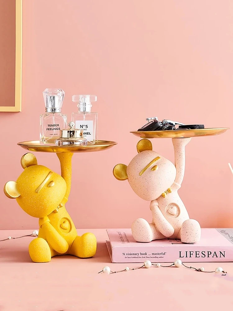 

Nordic Creative Bear Figurines Storage Tray Home Decor Accessories Decoration Resin Storage Living Room Table Decoration Gifts
