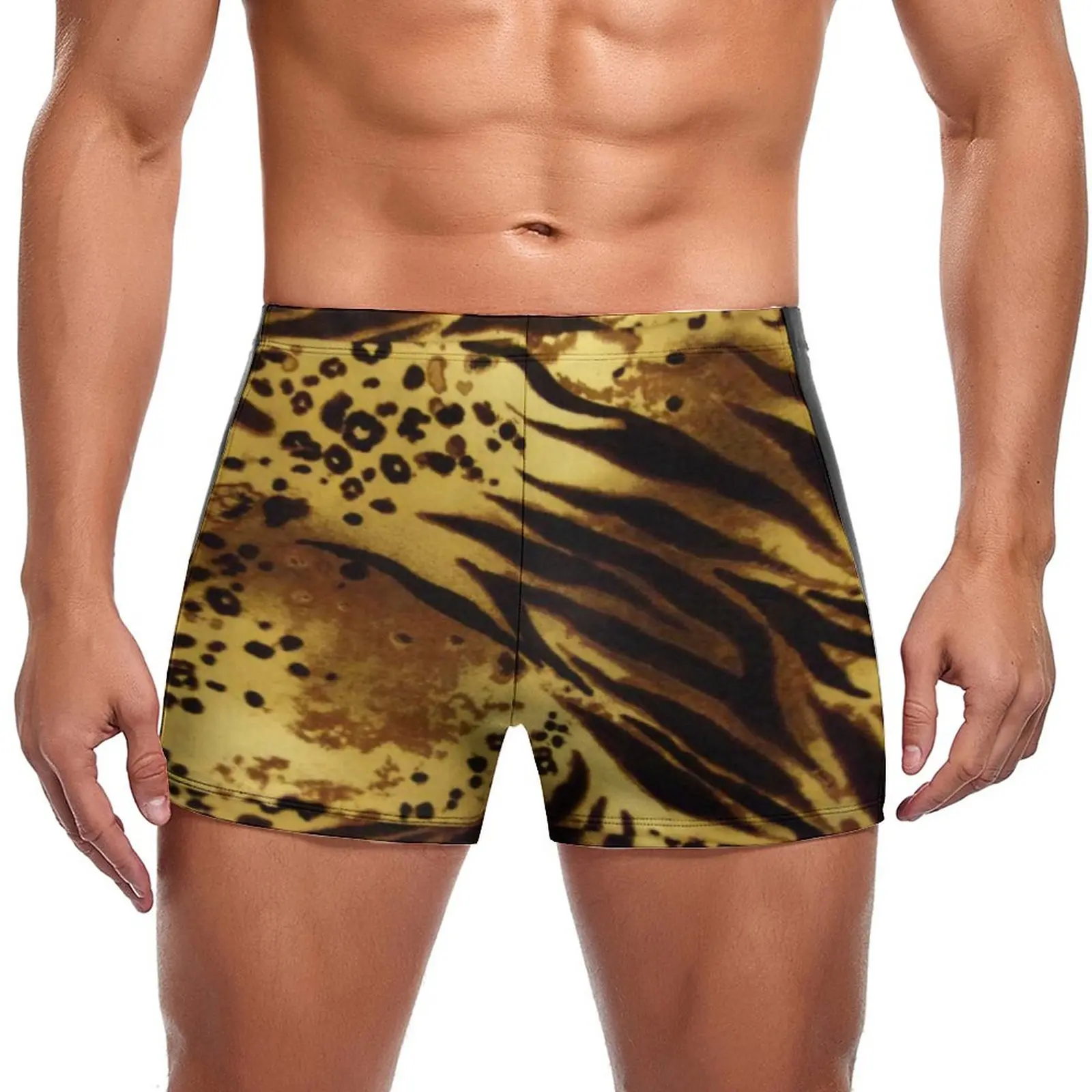 

Cheetah Brown Swimming Trunks Animal Print Training Print Swim Shorts Stay-in-Shape Large Size Men Swimsuit