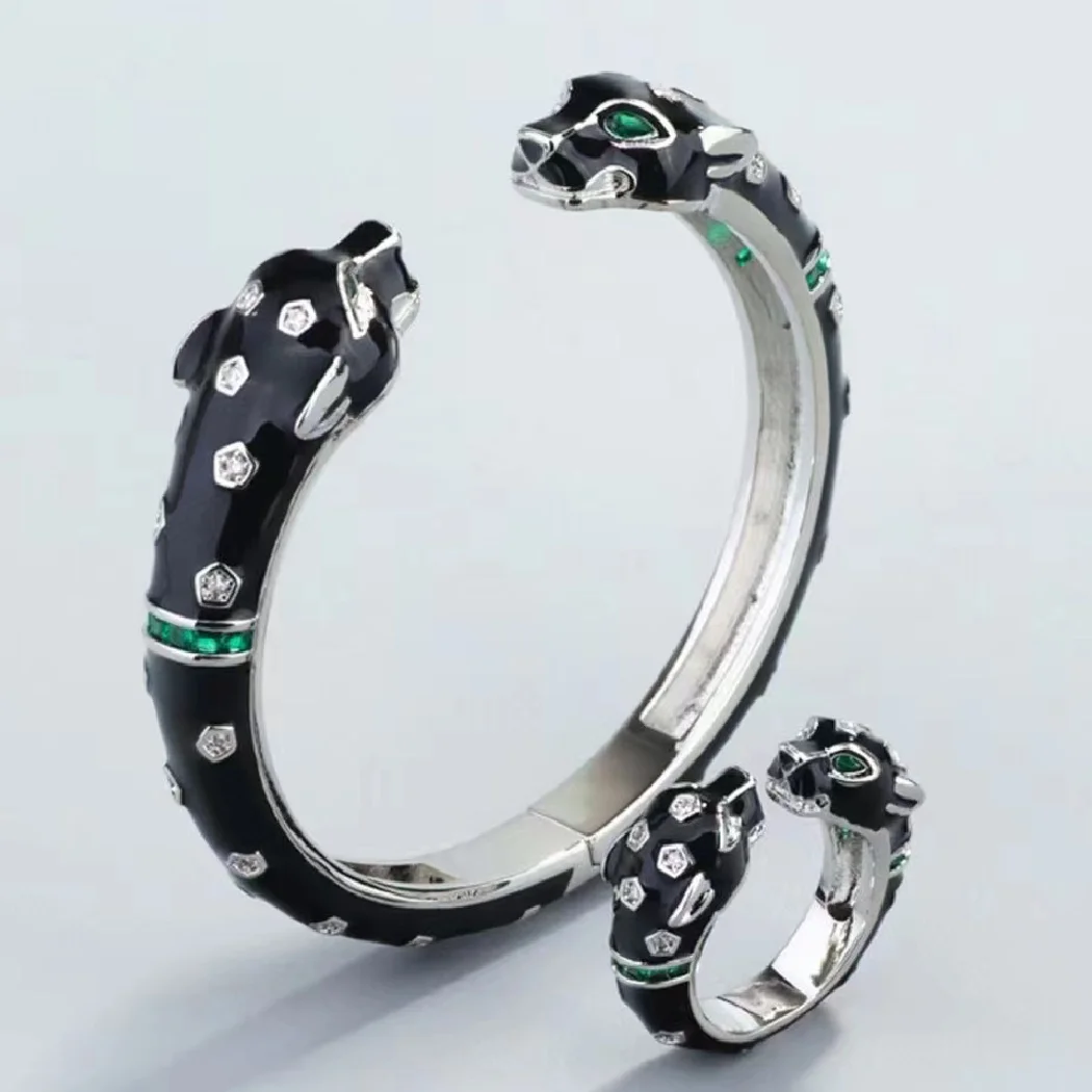 

Модный набор ювелирных украшений с зелеными глазами и эмалью, женский браслет, женская бижутерия, бесплатная доставка