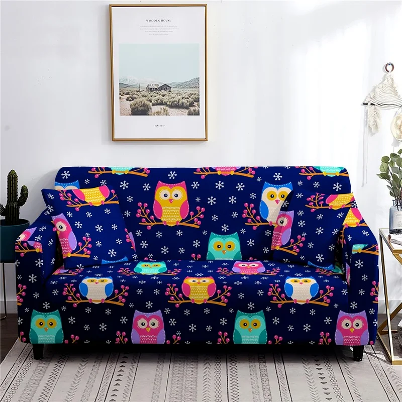 

Cute Owl Print Anti-Fouling Sofa Cover All-Inclusive Elastic Armrest Sofa Cover Home Dust-proof Furniture Protection Room Decor