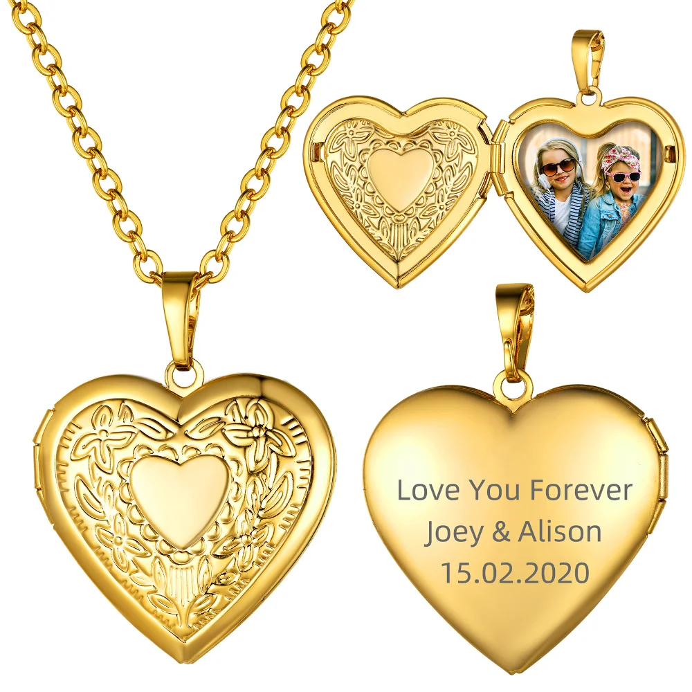 

Goldchic Custom Photo Heart Locket Pendant Necklace for Women Personalized Engraved Gold Plated Charm Fashion Memory Jewelry