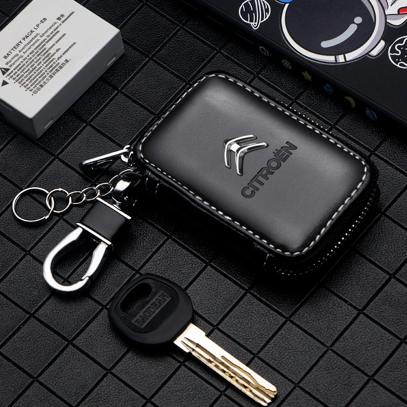 

Universal Genuine Leather Car Key Cover Case Wallet Bag Keychain For Citroen C1 C2 C3 C4 C5 C6 C8 C4L DS3 DS4 DS5LS DS6 Berlingo