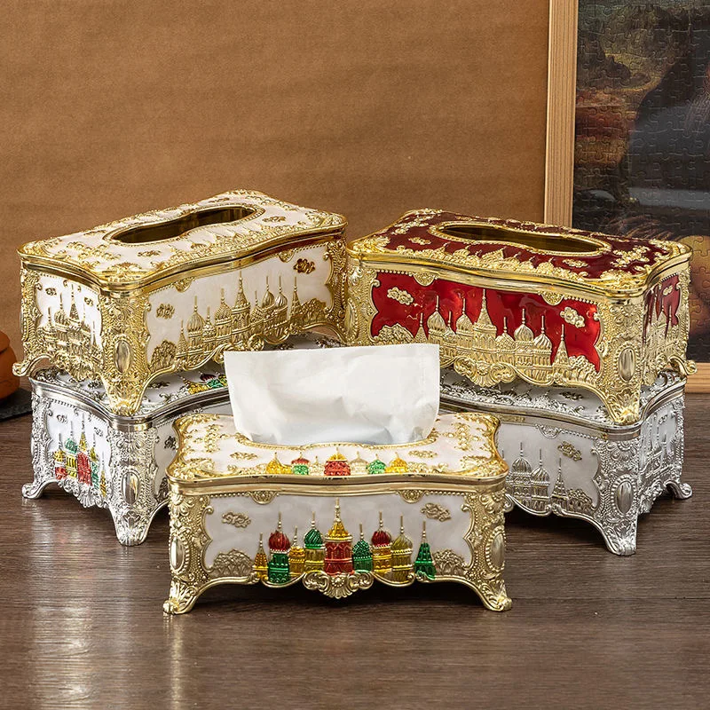 

Engraved Castle Plastic Tissue Box Dinner Indoor Desktop Napkin Dispenser Storage Napkin Box Organizer Wedding Party Decorative