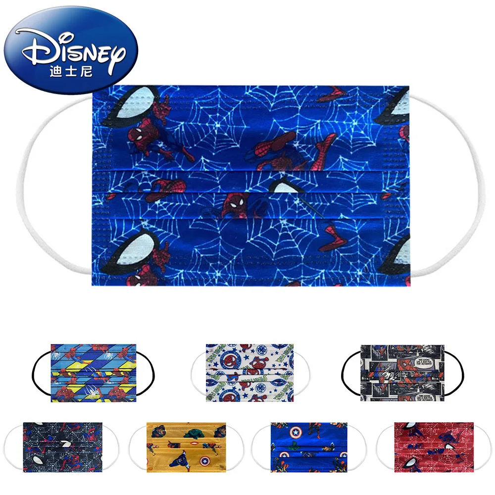 

Модная одноразовая маска Disney Marvel, детская мультяшная аниме маска для лица для мальчиков, 3-слойная защитная Пылезащитная маска для косплея, ...