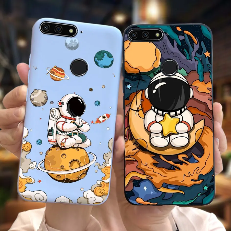 Фото Чехол для Huawei Y6 Prime 2018, милый астронавт, мягкая тонкая силиконовая задняя крышка для телефона Huawei Y 6 Y6 Prime 2018, искусственная кожа, Обложка №1