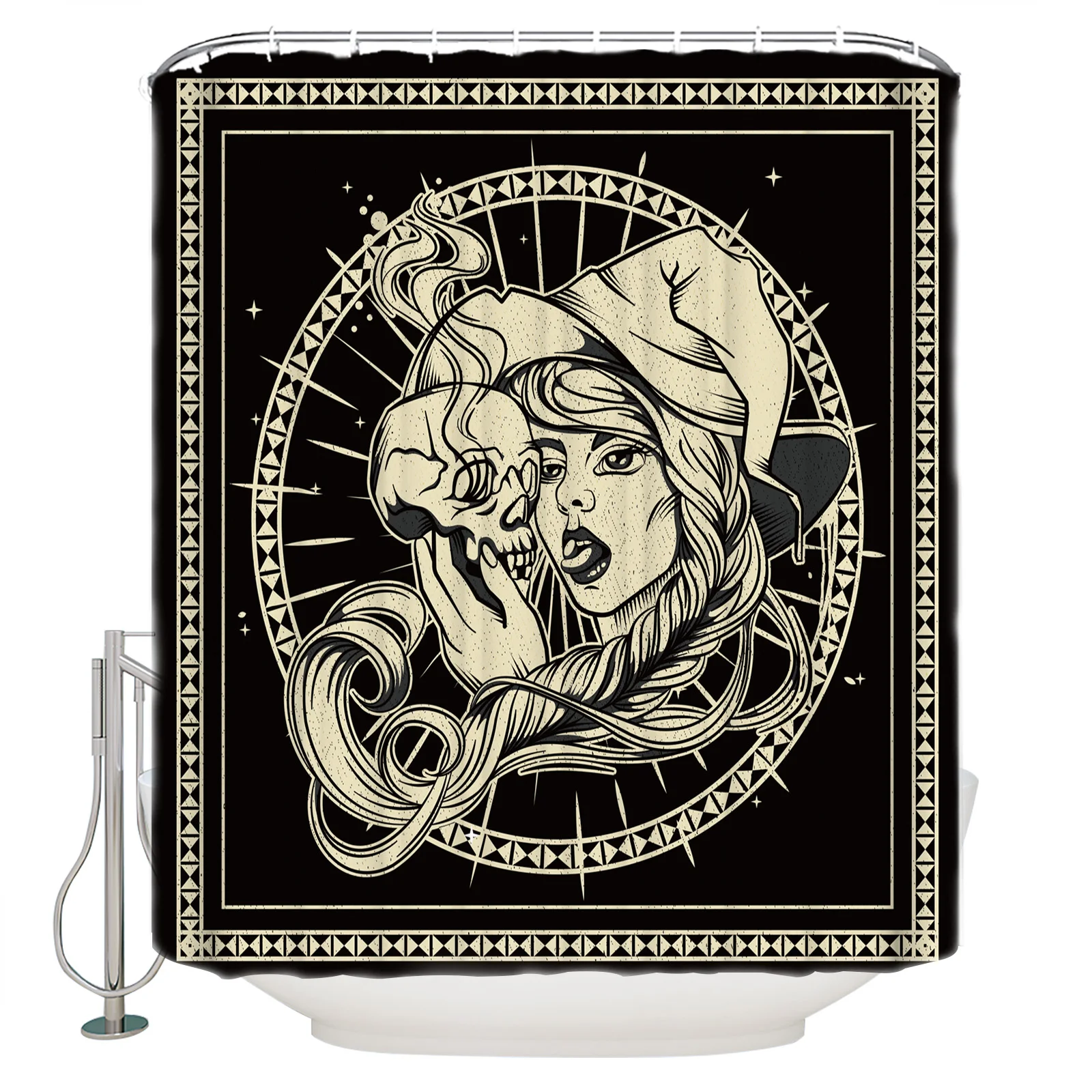 

Halloween Witch Skull Shower Curtain Eco-Friendly Bath Curtain with Hooks Polyester Waterproof Curtain Bathroom Decor