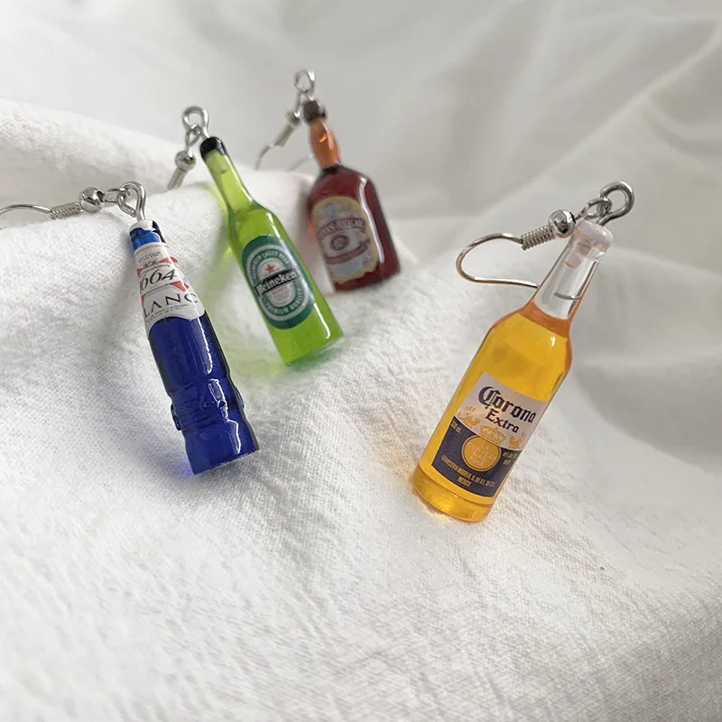 

Personality Simulation Mini Beer Bottle Earrings 925 Silver Ear Clip Creative Interest Girl Wine Bottle Earrings