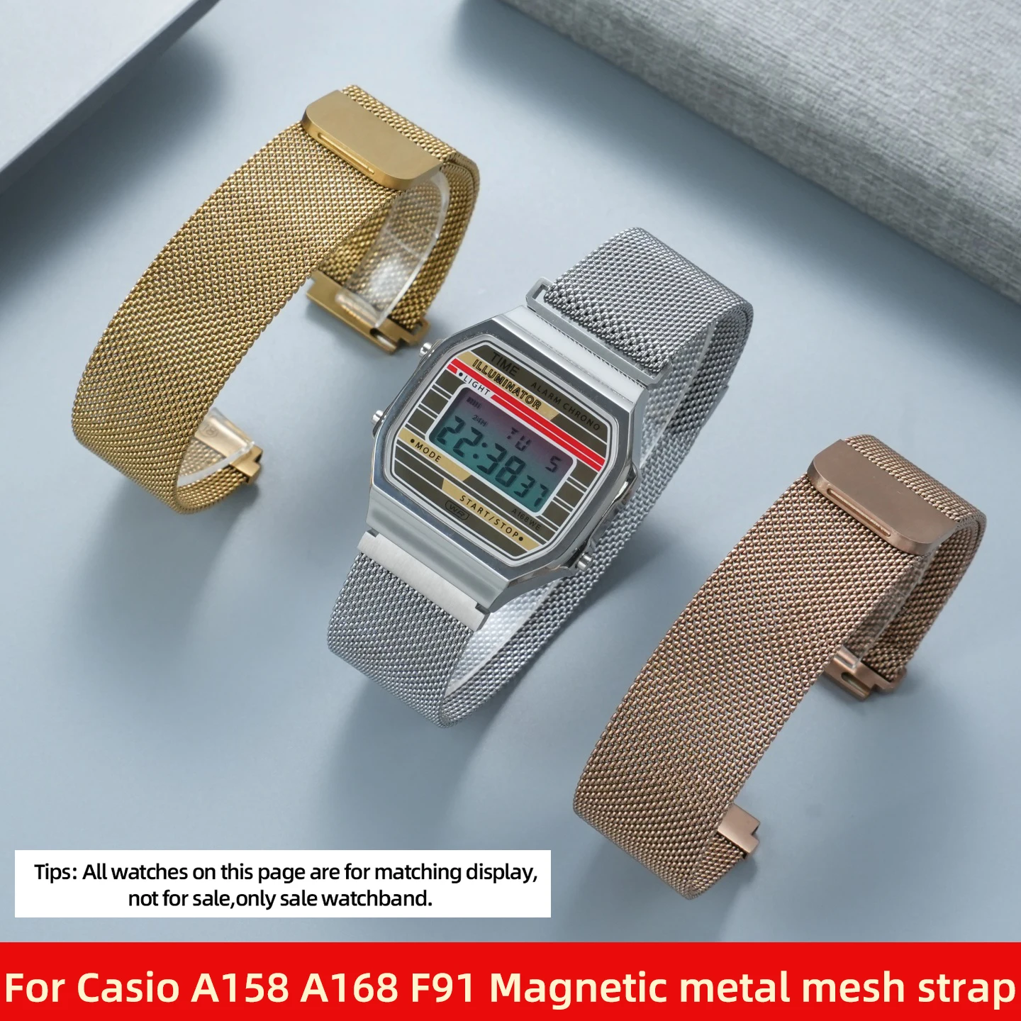 Фото Магнитный металлический браслет для часов A158 A159, совместимый с Casio A-158 159 F91W A168WE, из нержавеющей стали, выпуклый, 18 мм, ремешок для часов A700 №1