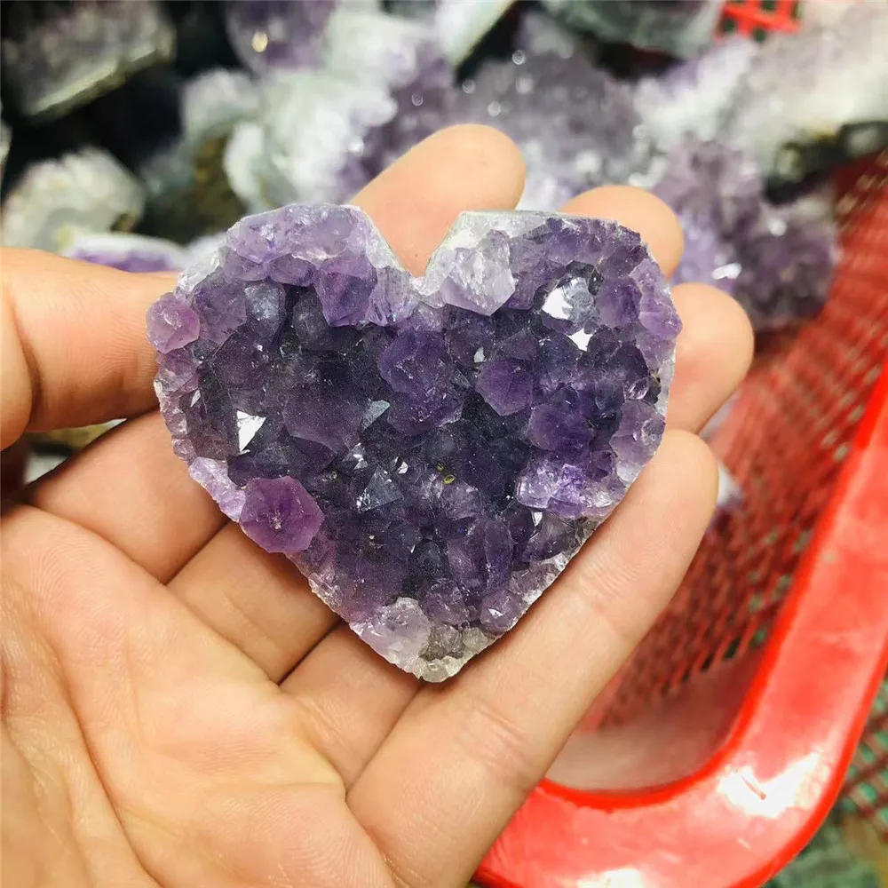 

1pcs Natural Crystal Raw Stone Amethyst Heart Shape Cluster Healing Stone Amethyst Rough Gemstone For Jewelry