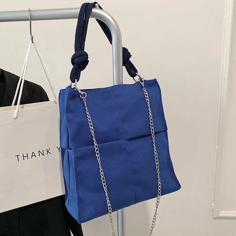 

Spring New Women's Bag Casual Tote Shopper Canvas Solid Splicing Chain Woman Handbags For Women Crossbody Designer Shoulder Bags