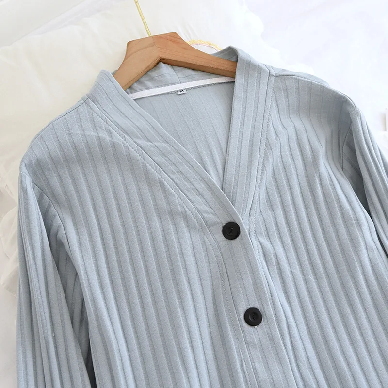 New spring and autumn couples V-neck 100% cotton pajamas long-sleeved trousers two-piece home service large size men and women