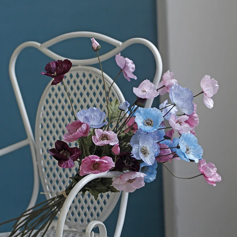 Autumn Color Artificial Poppy Flower Photo Props Home Party Garden Wedding Bridal Decoration