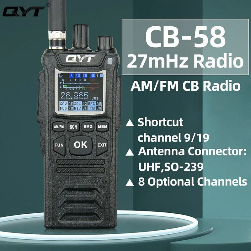 Original QYT 27MHz CB-58 Radio Standard Handheld 40 Channel AM/FM CB Radio (4W Handheld Walkie Talkie) 26.965-27.405MHz
