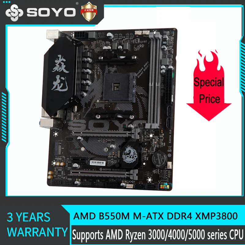 

SOYO Motherboard AMD B550M DDR4 USB3.1 PCIE 4.0 AM4 Support Ryzen 4000/5000 (3600/4650G/5600G/5600X) Gaming Desktop Placa Base