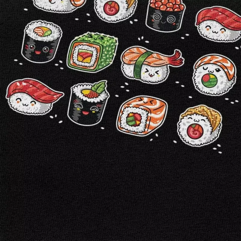 Фото Футболка с принтом Kawaii Sushi для мужчин, повседневная футболка из чистого хлопка с короткими рукавами и принтом японской еды №4
