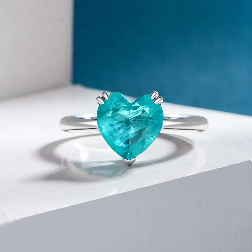 

S925 Серебряное кольцо Paraiba женское модное индивидуальное простое обручальное кольцо в форме сердца оптовая продажа с фабрики