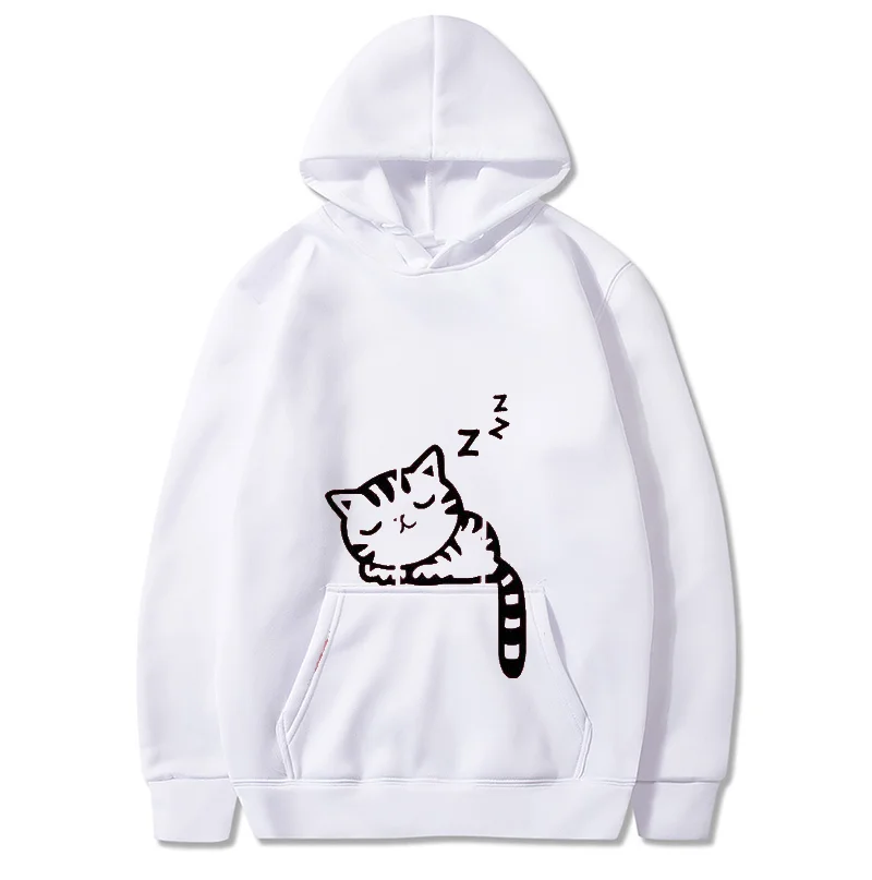 

Discount Fashion Simple Hoodie Casual Sweatershirt Street Wear Pullover Long Sleeved Simple Cute Cat Kawaii Women's Clothing