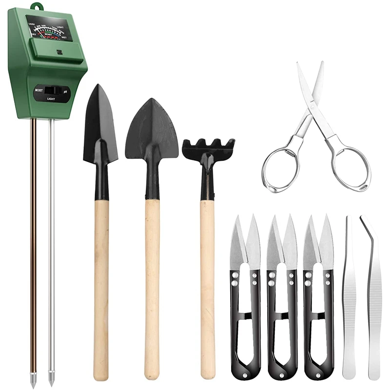 

3-In-1 Soil Moisture Meter For Moisture/Sun/PH Tester, With Pruning Shears Folding Shears Mini Rake Bud And Trimmer Set