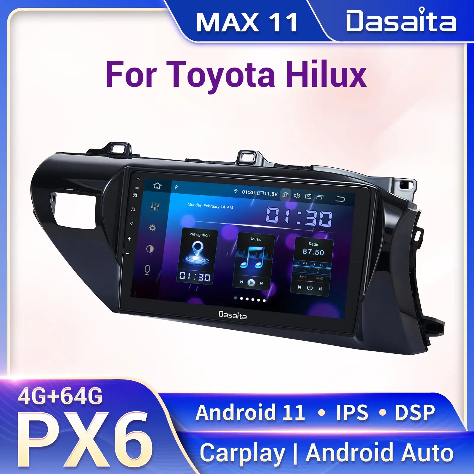 

Dasaita MAX11 Toyota Hilux 2016 2017 2018 Car Stereo 10.2 Inch Carplay Android Auto PX6 4G+64G Android11 1280*720 DSP AHD Radio