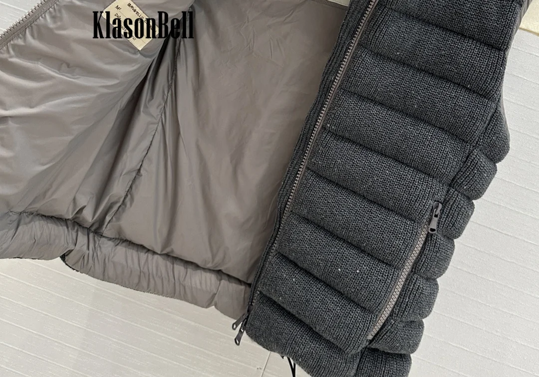 11 3 TOPACHIC-Женский вязаный жилет с блестками и воротником-стойкой на гусином пуху