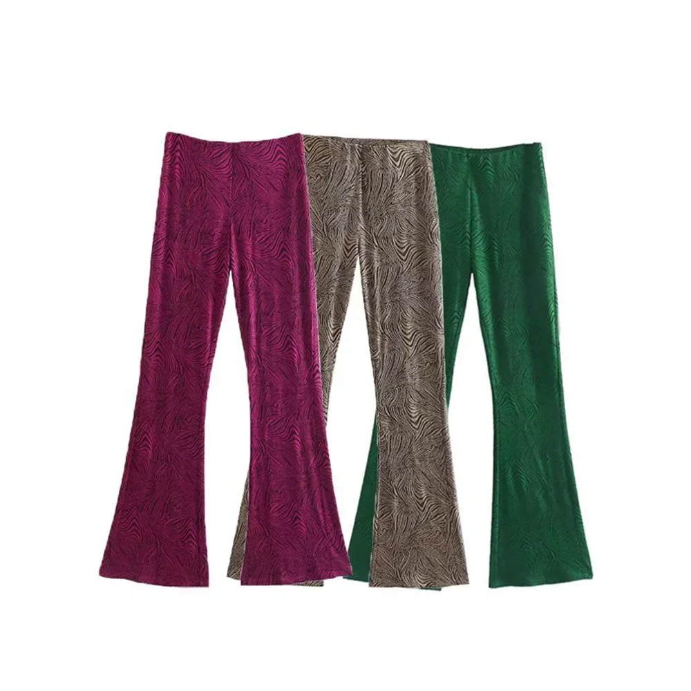 

Women's 2022 Spring New Fashion Chic Jacquard Flared Pants Retro Knit Elastic High Waist Casual Chic Women's Pants