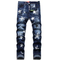 tide brand denim mens jeans three dimensional printing cotton stretch button denim trousers slouchy jeans