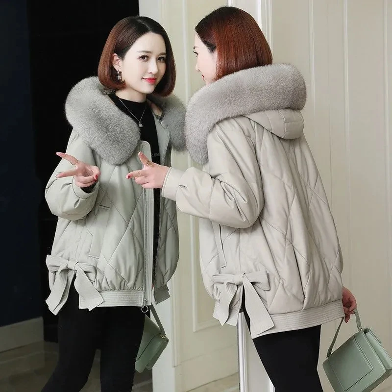 Женская пуховая куртка средней длины Корейская свободная парка из искусственной
