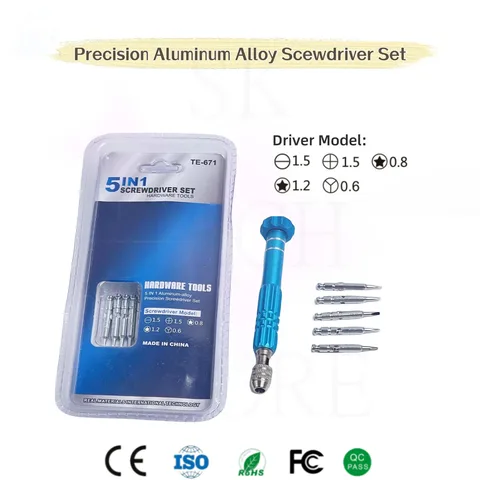 TE-671 Прецизионная отвертка из алюминиевого сплава 5 в 1, сменная бита с 5 битами для ремонта мобильных телефонов и электронных устройств
