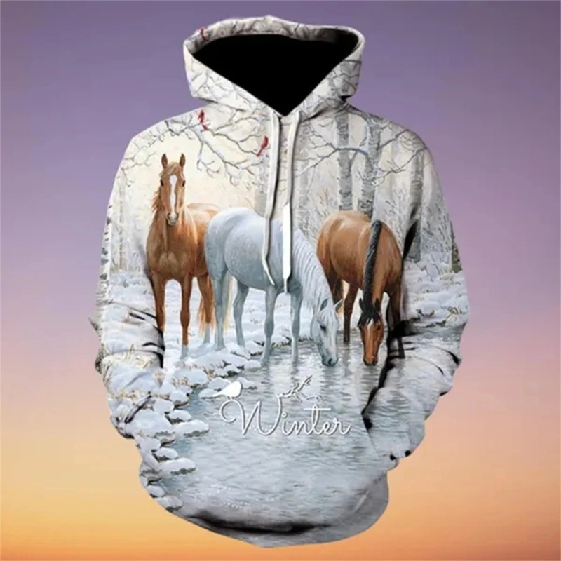 Модные мужские и женские толстовки с 3D-принтом лошади пуловер свитеры рубашки