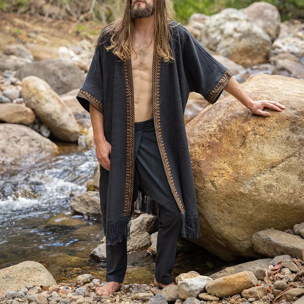 

Мужской нарядный халат, праздничная одежда, рельефный хлопковый натуральный халат с этническим рисунком