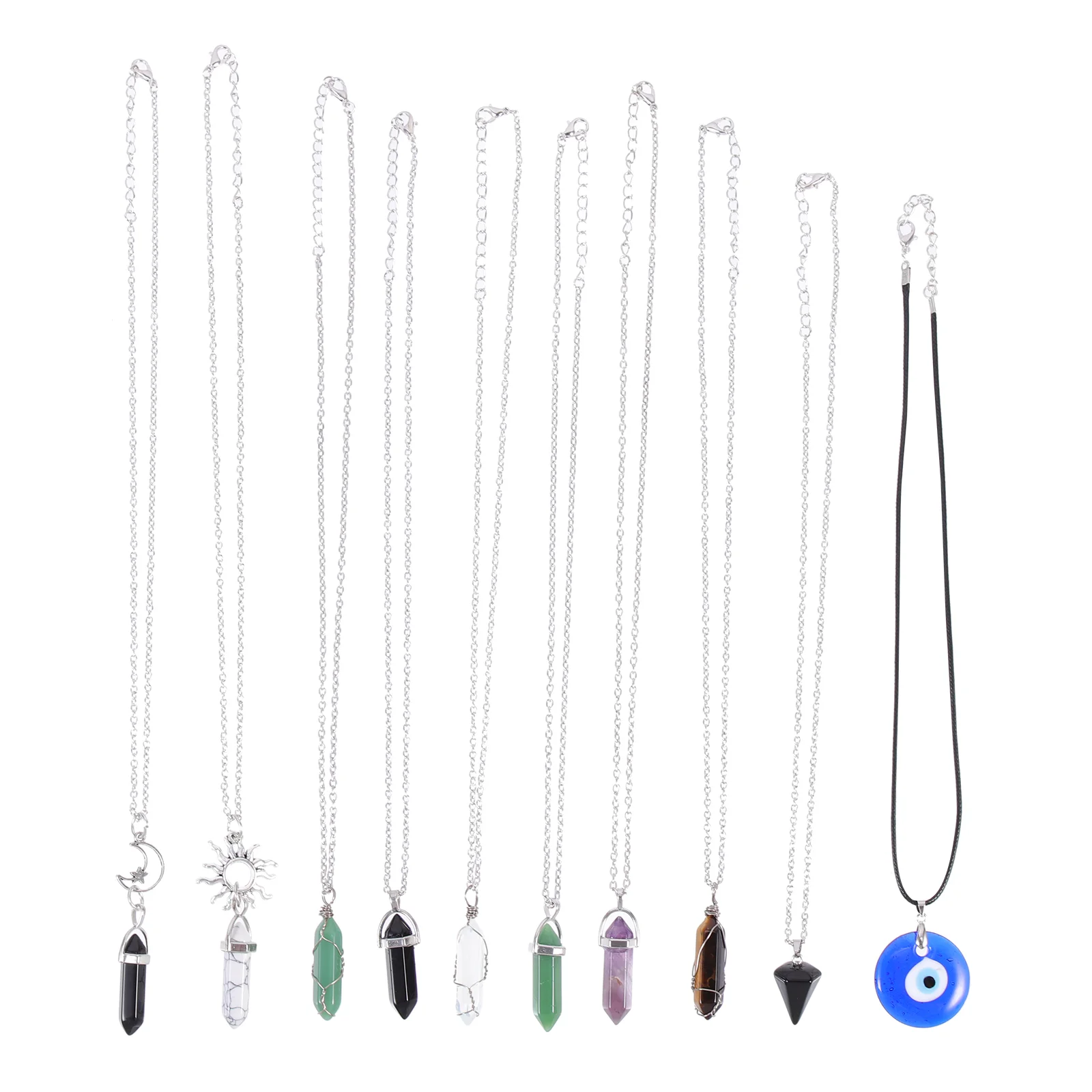 

Necklace Stone Eye Crystal Necklaces Evil Pendant Hexagonal Chakra Gemstone Chainlucky Jewelry Blue Pendants Pointed Charms