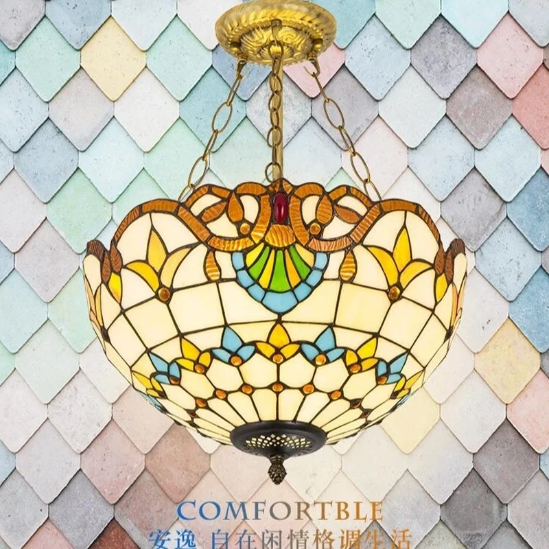 

Европейская ретро люстра Тиффани из красочного стекла, креативная сельская спальня, крыльцо, балкон, средиземноморская люстра