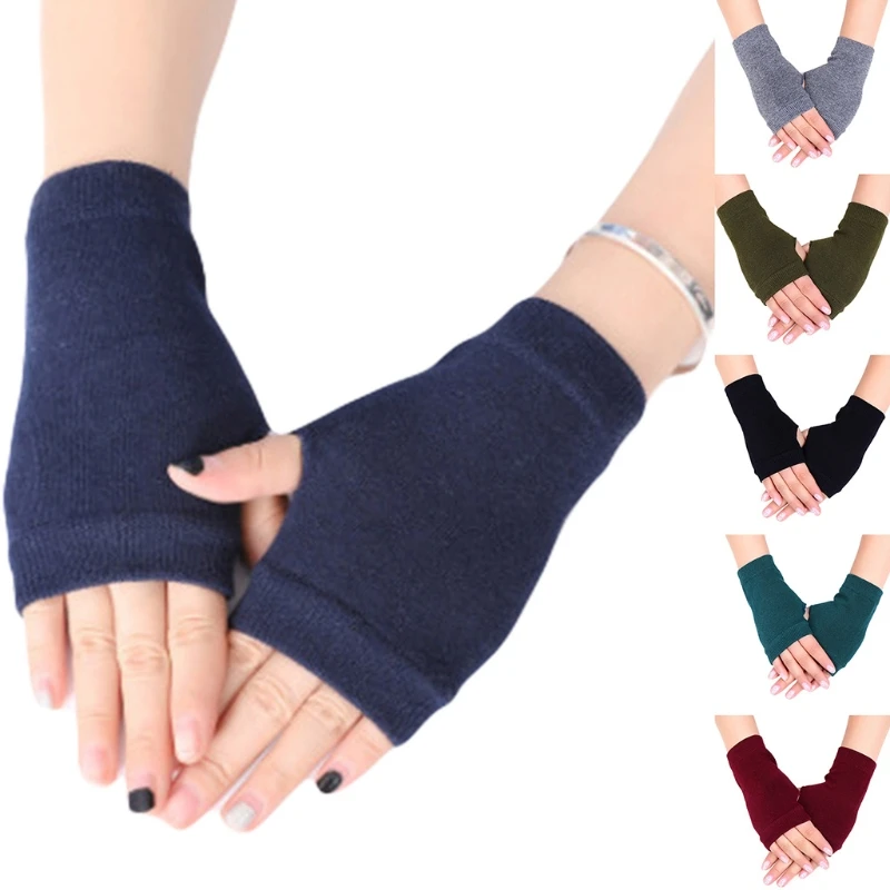 

Winter Half Finger Gloves Knitted Fingerless Mittens wth Thumb Hole Warm Stretchy Short Hand Warmer for Men and Women