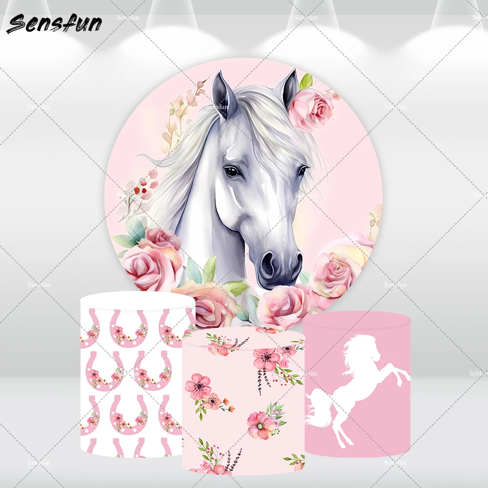 Розовые цветы стены лошади тема круглый фон для девочек детский душ украшения