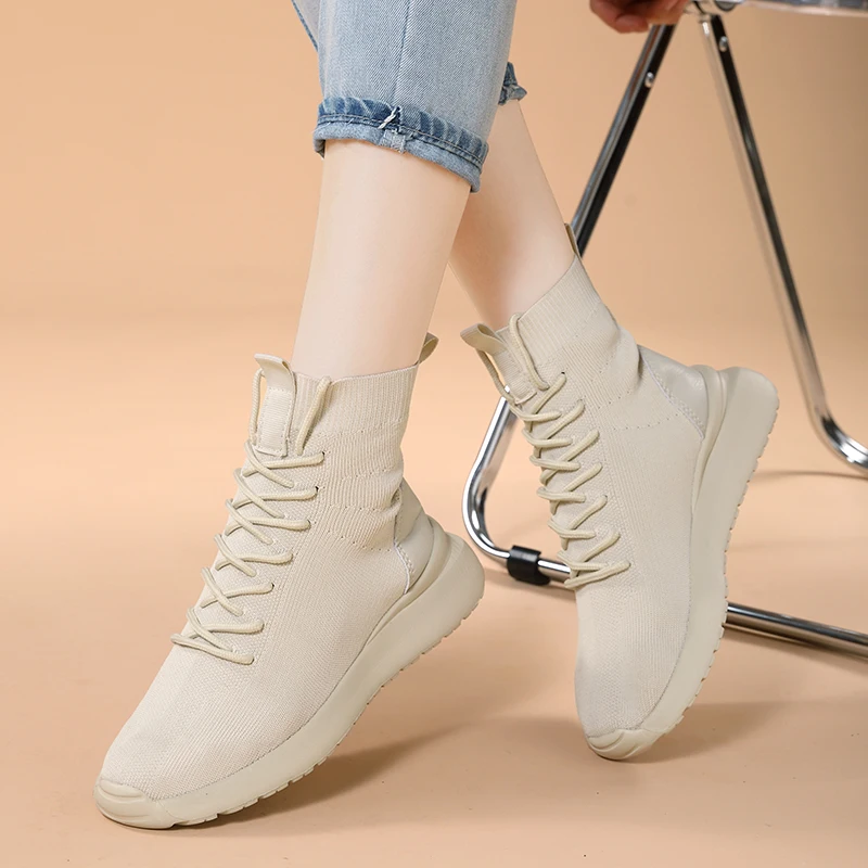 STRONGSHEN Women Running Shoes Flats Fashion Sneaker Sports Socks Shoes Breathable Casual Elasticity Vulcanize Ankle Boots