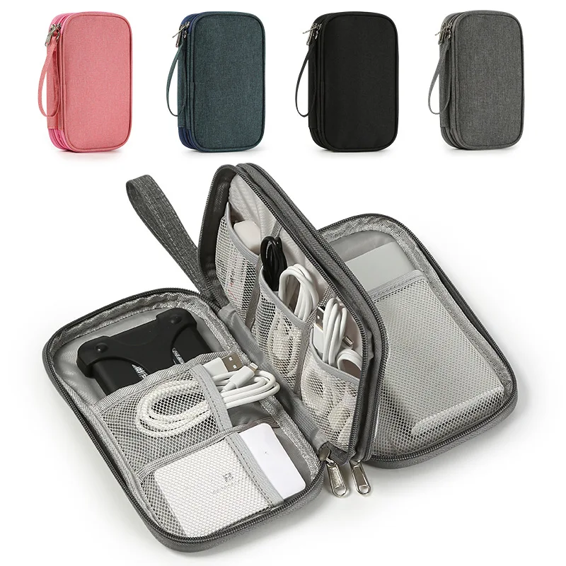 

Data Cable Storage Bags Portable Earphone Organizer Digital Gadget Carry Case Double Layer Digital USB Hard Disk Protection Bag