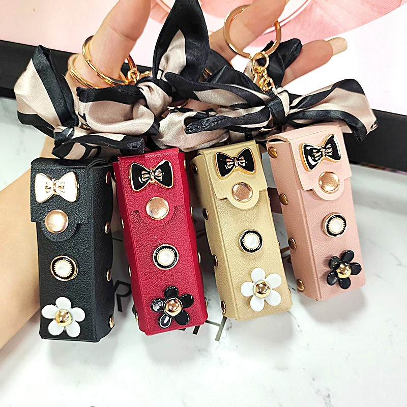 Tick Cover Keychains Chapstick Holder Key Chain Lip Balm Lipstick Bag Keyrings Jewelry Gift For Women Girls