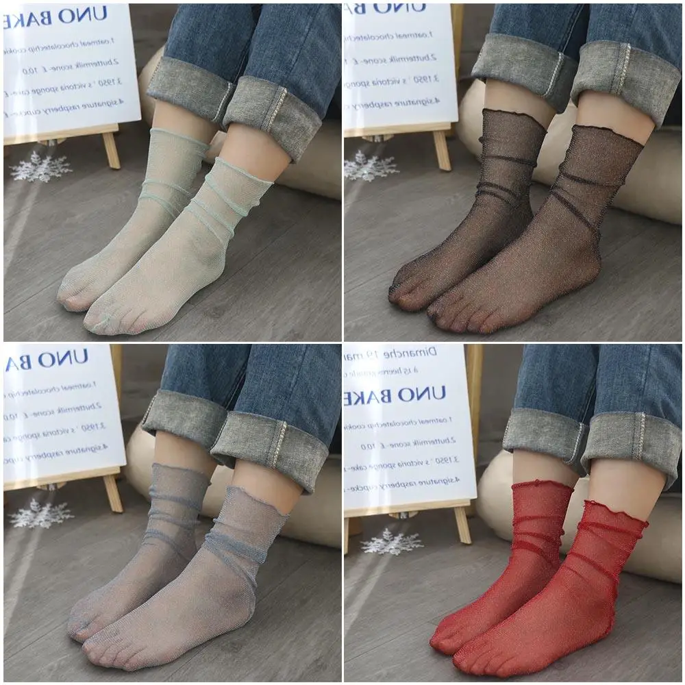 

Воздухопроницаемые подарочные простые марлевые эластичные удобные блестящие носки в Корейском стиле блестящие шелковые Чулочные изделия женские тонкие носки