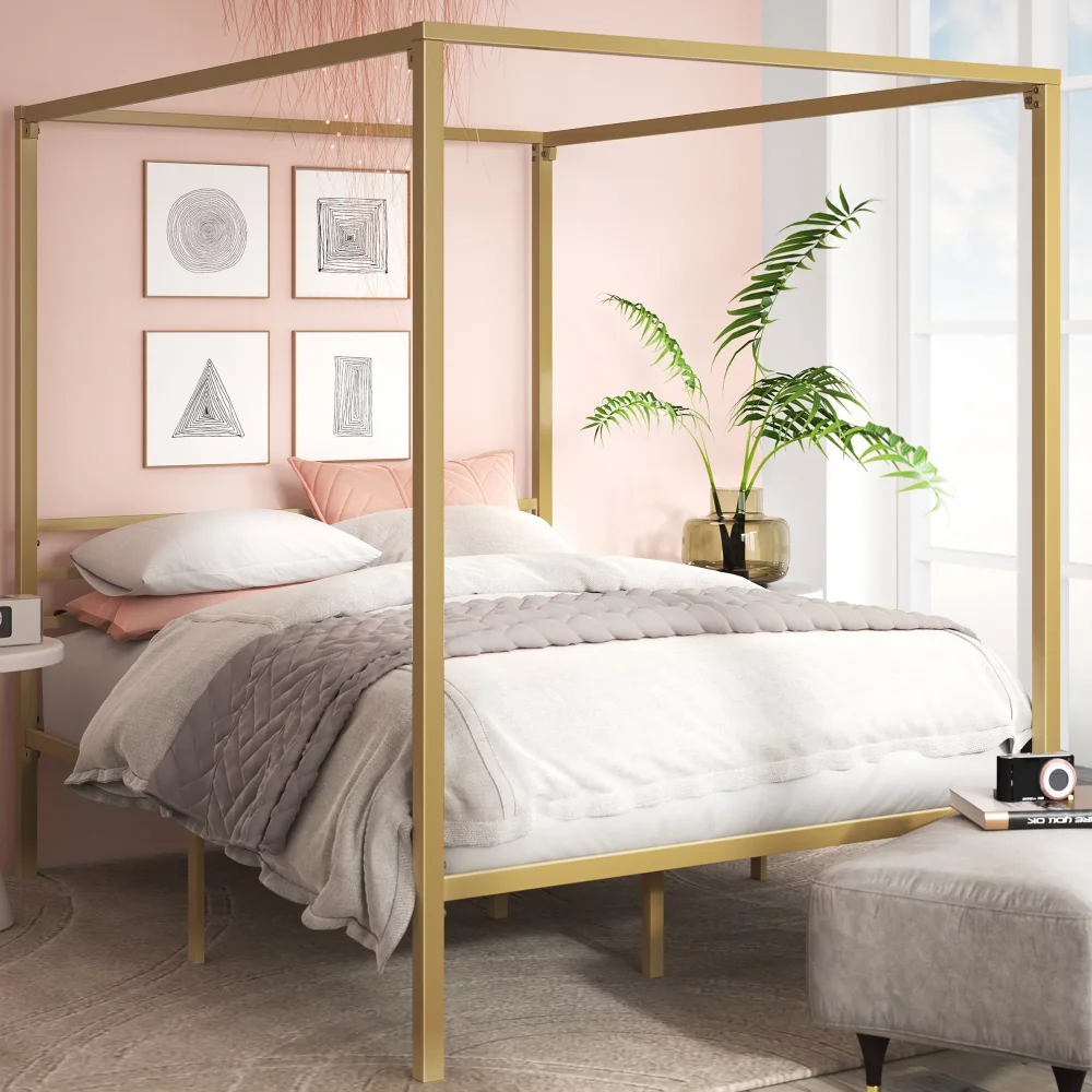 Zinus Patricia 72” Gold Metal Canopy Platform Bed Frame, Queen