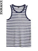 xnwmnz 2022 summer fashion women linen striped sleeveless round neck t shirt vest slim wild simple casual tops female