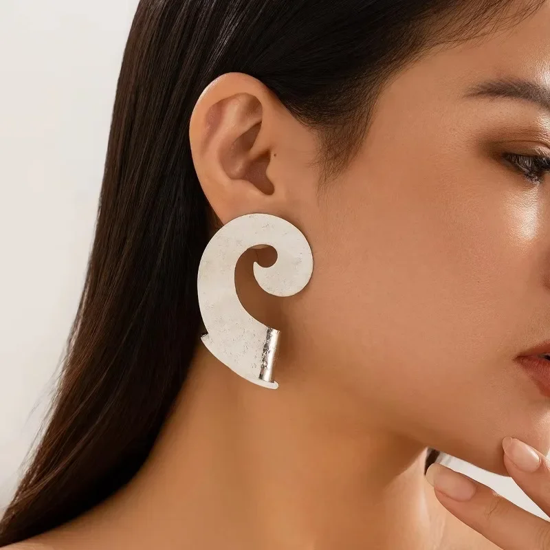 Fashion Gold Double Layer Fold Fan Shape Stud Earrings Silver Irregular Spiral Earring for Women Beach Prom Jewelry Gift