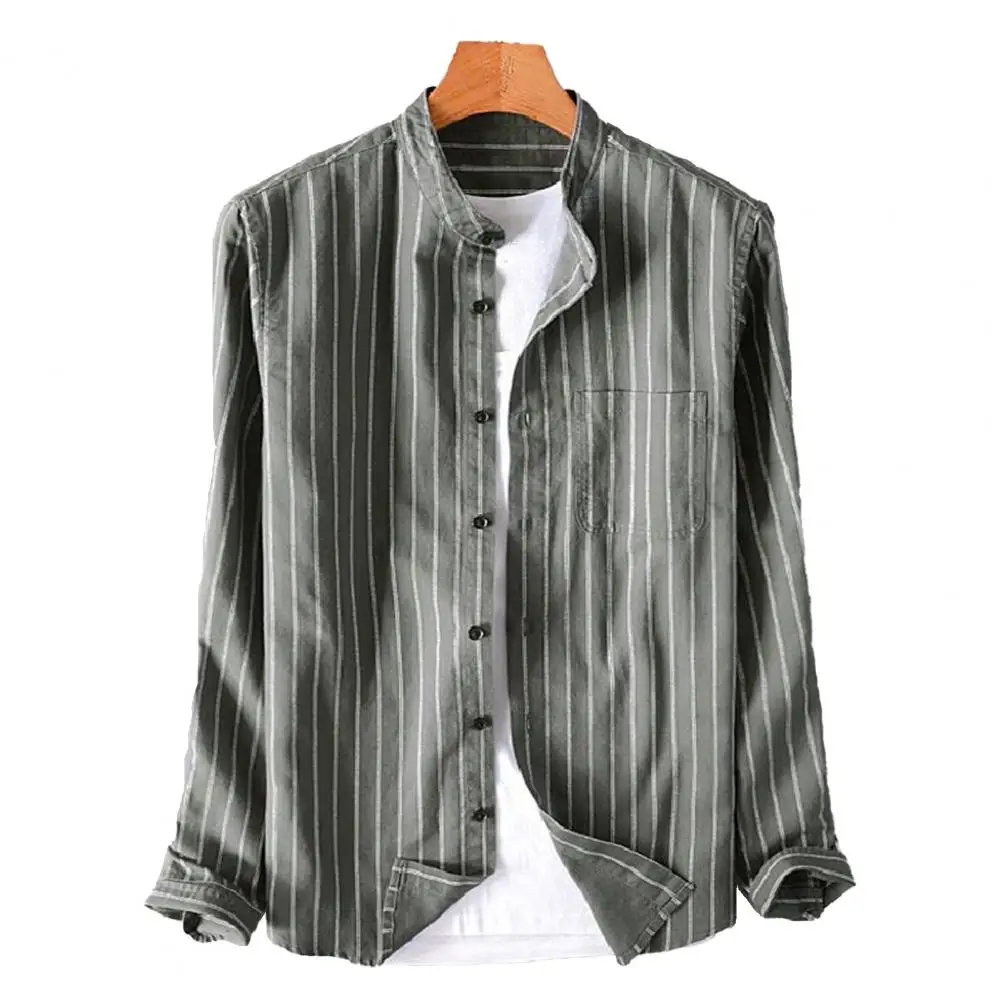 

Рубашка мужская с длинным рукавом, однобортная блуза с накладным карманом и воротником-стойкой, уличная одежда, весна