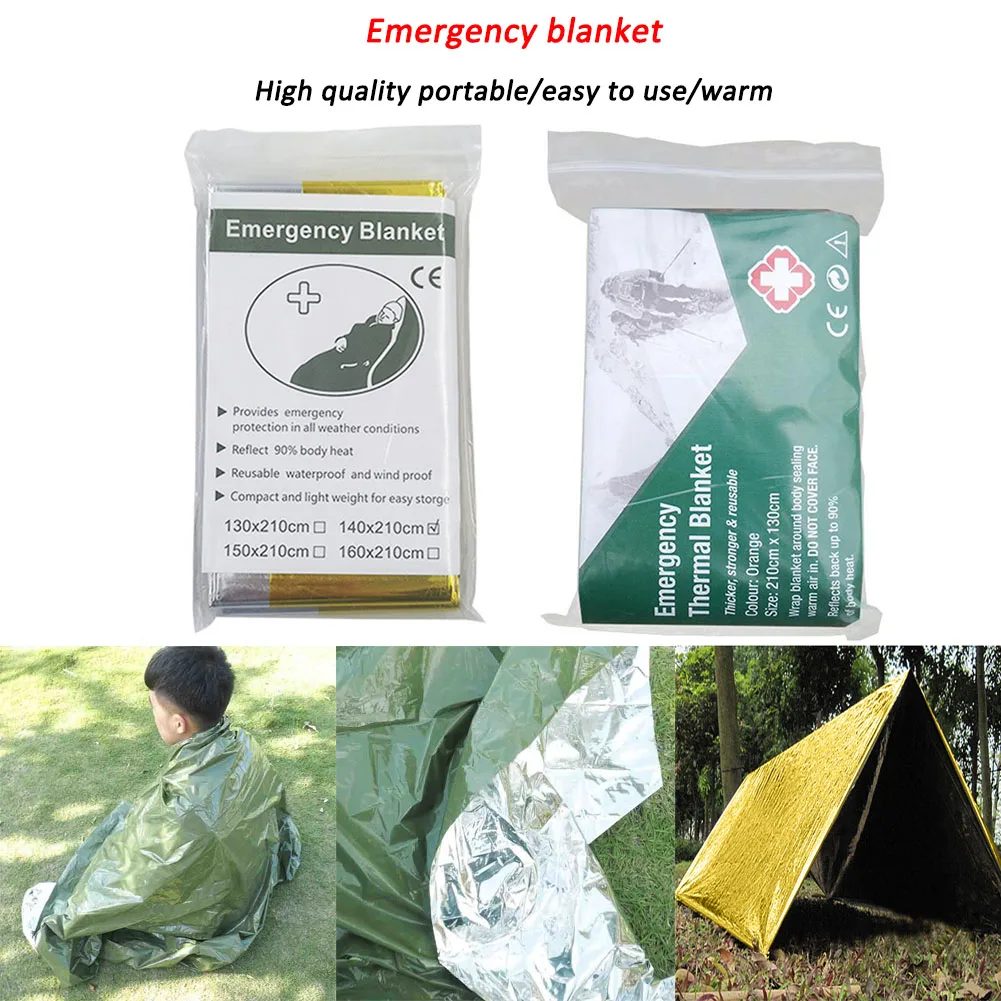 

Аварийное тепловое одеяло, водонепроницаемое одеяло из фольги для выживания на открытом воздухе, легкий спальный мешок, спасательная изоля...