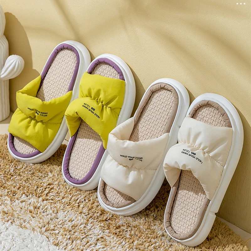 Indoor Women Men Platform Shoes Four Seasons Lovers Home Floor Slides Quiet Light Weight Female Slipper