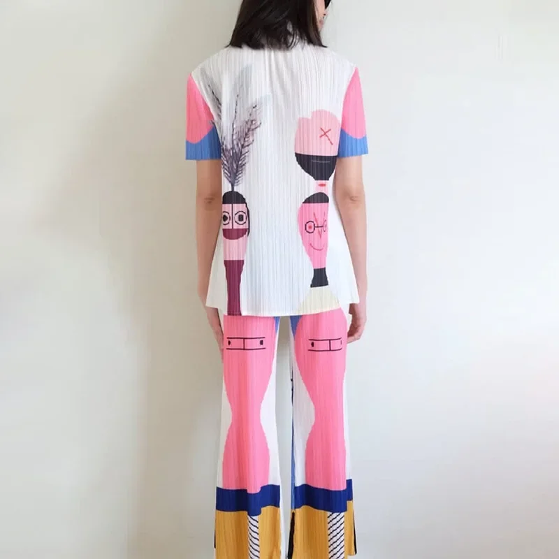 2023 плиссированный летний комплект Miyake модный кардиган с иностранным мультяшным