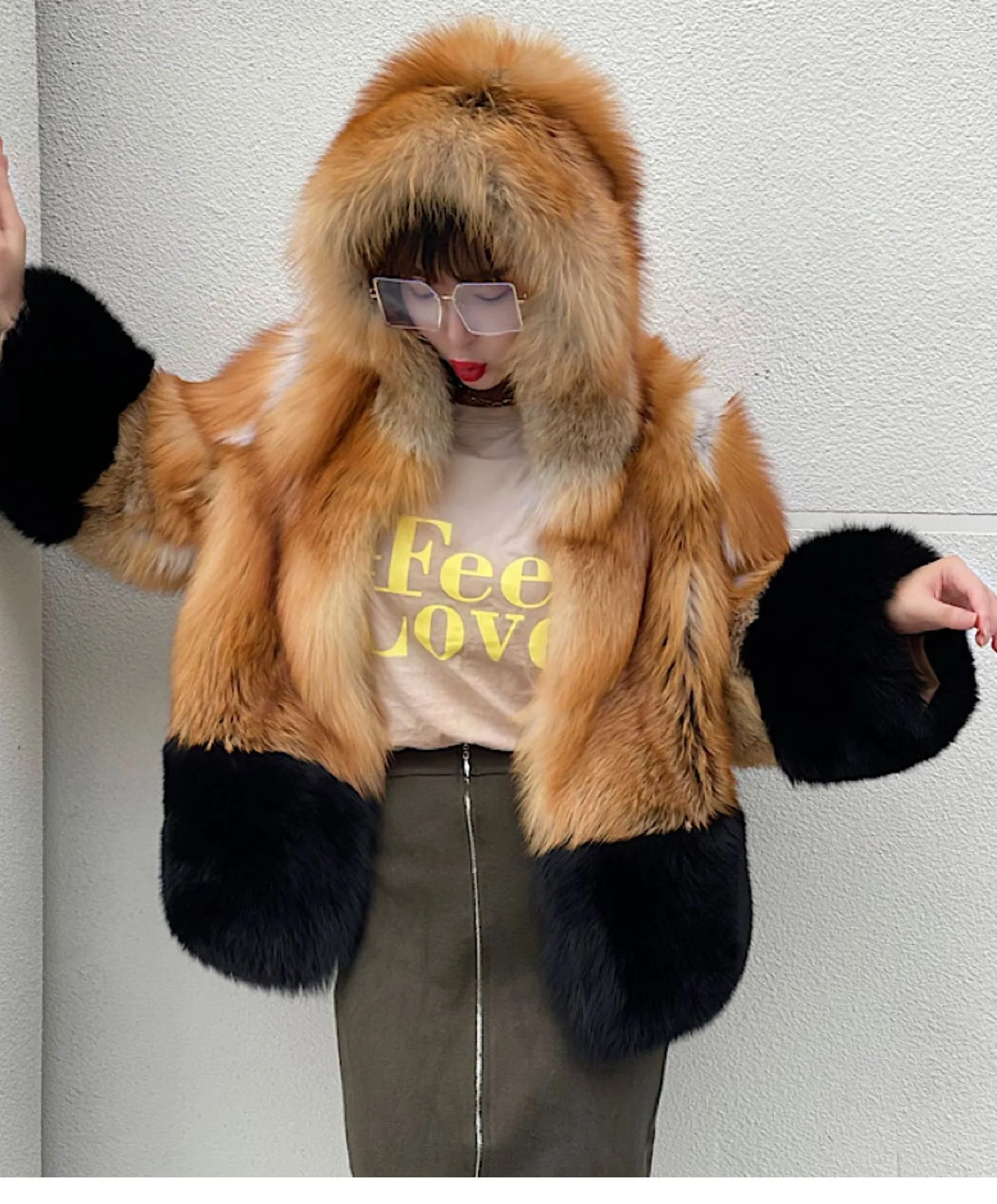 Luxury Real Fur  for Women 2022 Fashion Elegant Silver Red Fox Fur Coats Evening Party Winter Female Coat