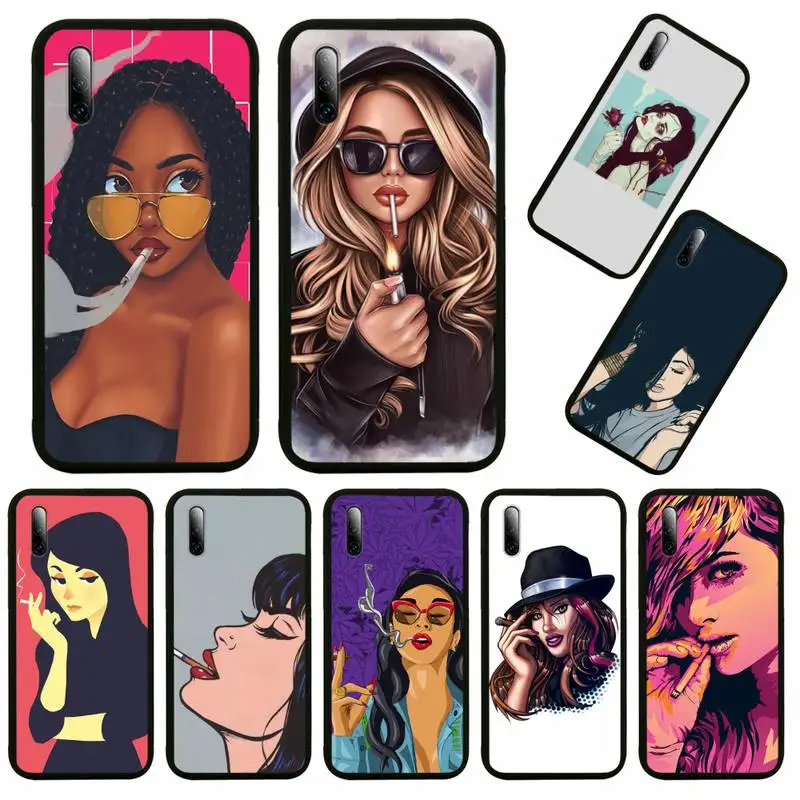 

Aesthetic Cartoon alien Devil Bad girl smoke Phone Case for redmi 6 7A 8A 9A 10X 4G note 8 8T 9S 10 K30 K20 pro max Cover