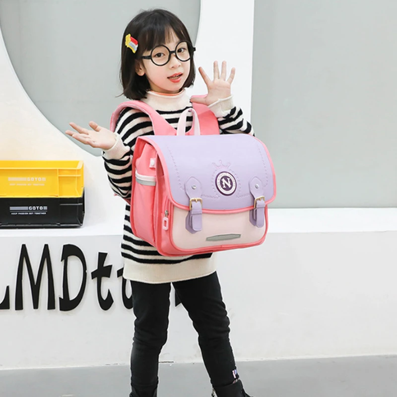 British Style Horizontal Children High-capacity Backpacks New Girl Boy Grades 1-6 Student Primary School Bags Kid Simple Mochila