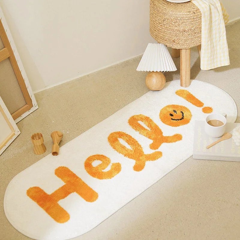 

Hot Sale Bedside Long Carpet Geometric Pattern Hello Carpets Non-slip Living Room Floor Mat Cat Pet Mats Rugs Soft Area Bedroom